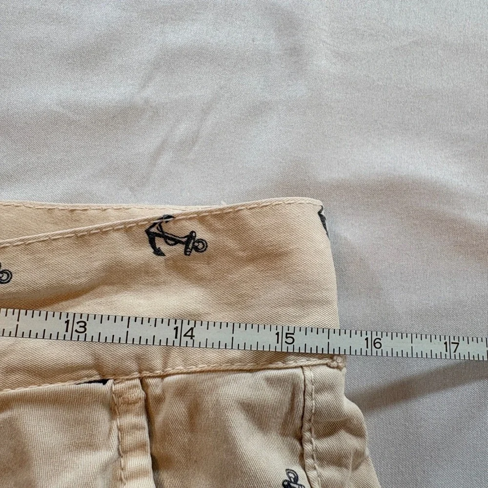 Bespoke Sport Anchor Print Chino Shorts Men 32 Tan Nautical Cotton Summer Casual